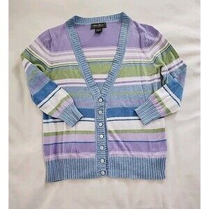 Eddie Bauer Cardigan Sweater Women Sz Small Pima Cotton V-neck Pastel Soft Girl